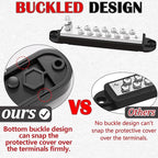 Marine Bus Bar 12V 150A 1/4" Stud Power Distribution Block, 12 Volt DC Battery Busbar, Automotive Buss Bar 12v for Car, Boat and Solar Wiring (Black)