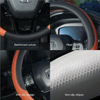 Car Steering Wheel Cover, Leather, Universal 15 Inch Fit, Anti-Slip & Odor-Free,Brown