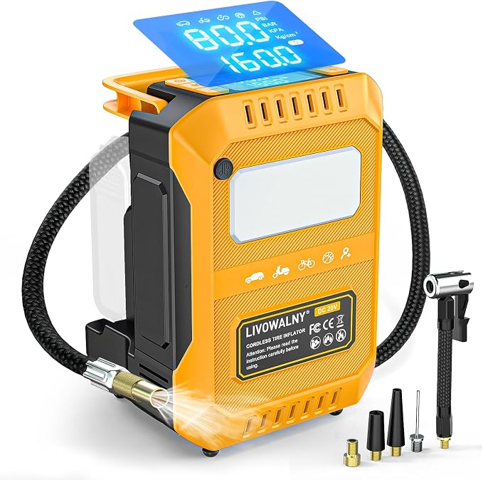 5X Faster Tire Inflator Air Compressor, 160PSI Cordless Air Pump Compatible with Dewalt 20V Battery with Digital Pressure Gauge, Deflator & Auto Shut-Off for Car, Motorcycle (Tool Only)