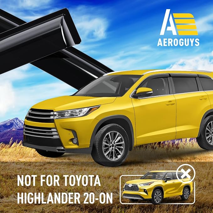Extra Durable Window Deflectors Tape-On Window Visors Rain Guards Fit for Toyota Highlander 2014-2019, Sun Visors, Wind Vent for Shades, Exterior Car Accessories - 6pcs. AG0226
