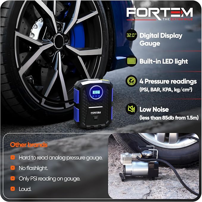 Tire Inflator Portable Air Compressor, Air Pump for Car Tires and Bikes, Car Tire Pump w/Auto Shut Off, 150 PSI, 12V DC, LED Light, Carrying Case, Perfect For Men, Women