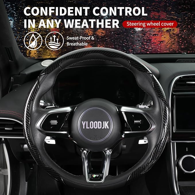 Universal Steering Wheel Cover,Carbon Fiber,3pcs Set(Black) | Clip-On Segmented Fit;Carbon Fiber Look;Fits Most 14-16 in Round or D-Shaped Wheels;Easy Wipe Clean;Non Slip;4 Colors