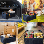 Car Trunk Organizer for SUV, Car Storage Organizer Collapsible Multi Compartment Container Box, Adjustable Car Accessories for Women/Men, Dark Blue