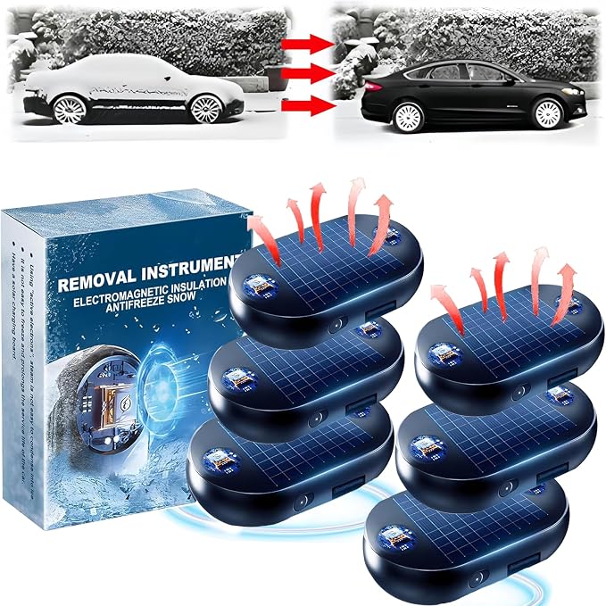 6pcs Antifreeze Electromagnetic Car Snow Removal Device, Solar Electromagnetic Car Snow Removal Device, Portable Ca r Defroster,Fast and Efficient Vehicle Microwave Deicing Instrument for Ice Scraping