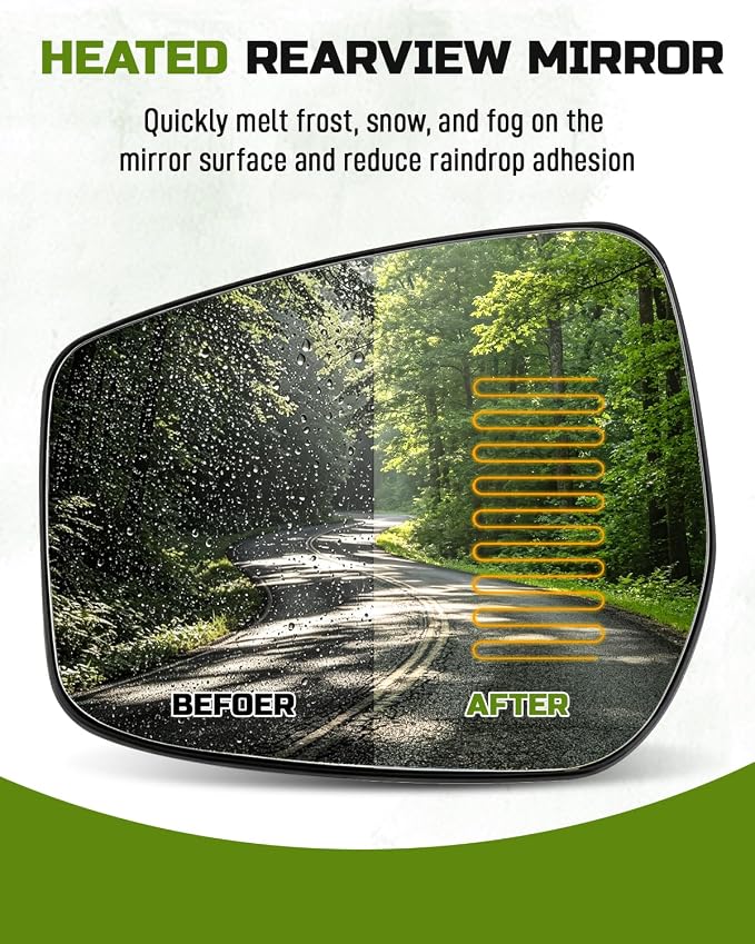 Driver Side Mirror Glass with Blind Fit for Nissan Kicks 2018-2024 | Heated, with Blind Spot, Fit for Nissan Versa 2020-2026, Fit for Nissan LEAF 2018-2025, Replace 963665SA0A, 963665EE0A