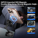 PIEPIE All-Metal Alloy Long Arm Magnetic Suction Cup Car Phone Mount(Black) | Strong Powerful Magnetic Heavy-Duty Windshield Dash 360° Mechanical Rotation Cell Mobile Phone Vehicle Bracket for All Cars