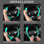 Faux Leather Steering Wheel Cover and Waterproof Car Floor Mats,Universal Car Combo Fit for 95% Sedan,SUV,Cars,14.5-15inch Sporty Anti-Slip Safety Comfortable Design(Black＆Mint)