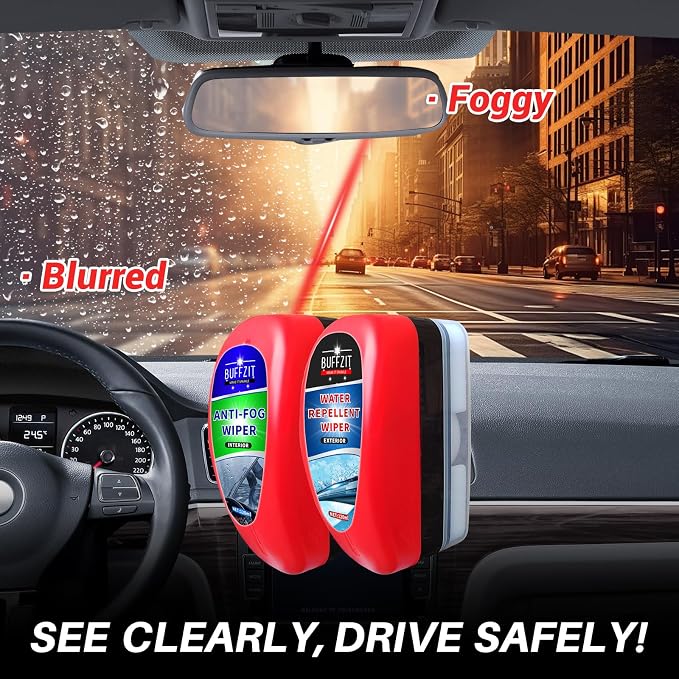 Car Water Repellent & Anti-Fog for Windshield – Quick Interior & Exterior Glass Treatment Bundle, Rain Repellent & Antifogging Fluid for Windows, Mirrors, Paint – Pack of 2