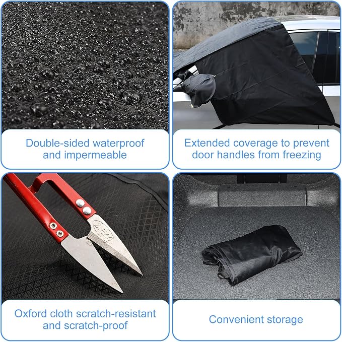 Car Windshield Cover - 6-Strap Oxford Fabric Protector, Waterproof Reflective Strips, Universal Fit for Car SUV Truck (200"x78")