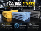 Premium Microfiber Towel for Cars 12 Pack, 400GSM, Quick-Dry, Scratch-Free, High and Low Pile Surface, Gray, Yellow, Blue,16 x 16 Inches, for Car Detailing and Household Use