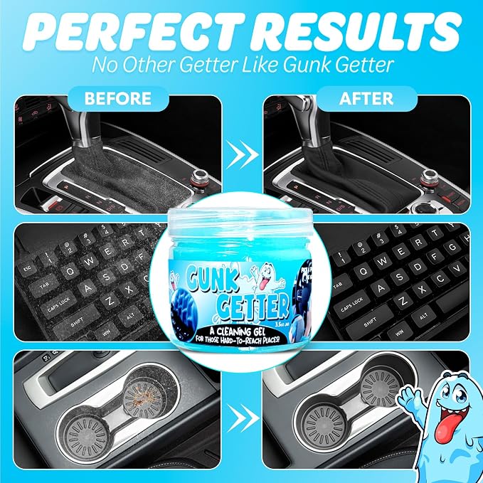 Cleaning Gel for Those Hard to Reach Places, Automotive Cup Holder Electronic Keyboard Office, Slime Gel Cleaner Dust Crumb Removal (Jar, Blue, 3.5oz)