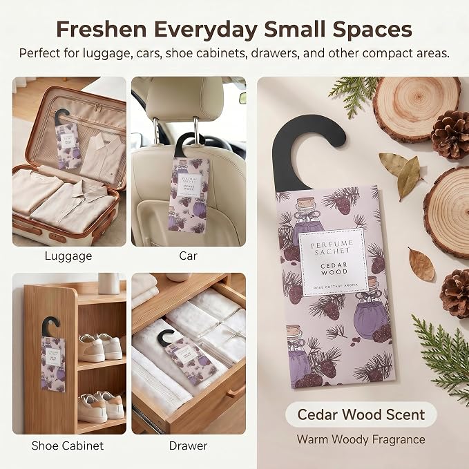 Large 12 Packs Cedar Wood Hanging Closet Deodorizer Air Freshener Long Lasting Scented Sachets Smell Goods for House
