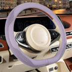 14 inch D Shaped Steering Wheel Cover for Prius Civic, Nappa Microfiber Leather Non-Slip Breathable Fabric, Warm in Winter and Cool in Summer, Purple Small 13.5 inch to 14 inch