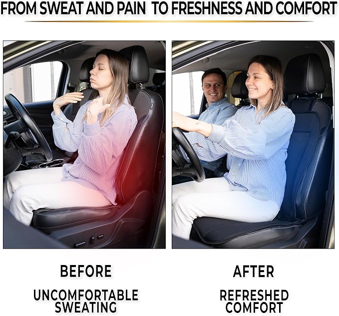 Cooling Car Seat Cover, 12V Car Seat Cooling Pad Adjustable Temperature, Breathable Sweat Protector Cooling Seat Cushion, Cooling Car Seat Covers for Summer 2-Pack Integrated Cigarette Lighter