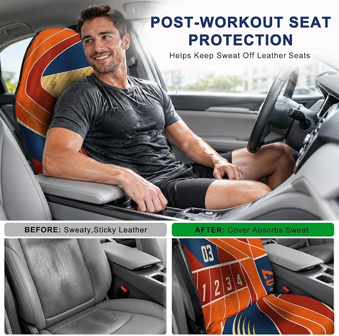 Car Seat Towel Cover 2 Pack for Front Seats, Sweat Absorbent Car Seat Protector with Non-Slip Backing, Waterproof Towel Car Seat Covers for Runners, Gym, Swimming, Beach, Pets, Orange Track