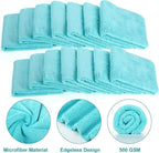 30 Pcs Edgeless Microfiber Plush Towels for Cars Detailing Drying Wash Polishing Absorbent Cleaning Cloths, 500 GSM (16 x 16 Inch,Teal Blue)