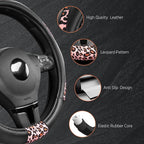 Steering Wheel Cover - Made with PVC Leather and Leopard Fabric - Universal 14 1/2 inches to 15 inches for Most Automotive Steering Wheel - Cheetah Print - Pink Leapord