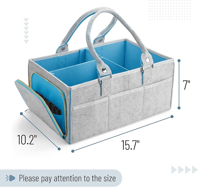 Mr. Pen- Baby Diaper Caddy Organizer, Gray, Blue Inside | Nursery Storage Bin and Car Organizer for Diapers and Baby Wipes