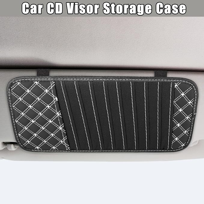 2pcs Car CD Visor Storage Cases Vehicle Sun Visor Organizer with 10 DVD Storage Sleeves Black with White Line