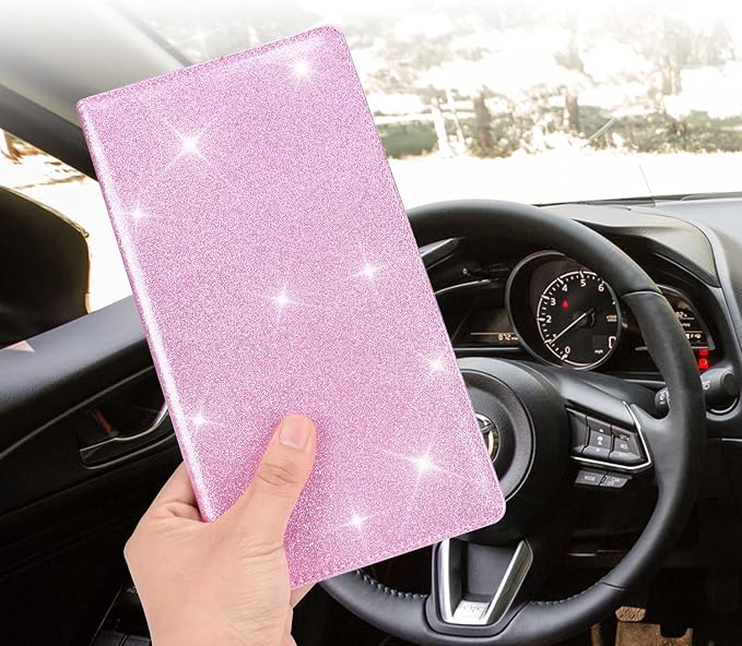 Car Registration and Insurance Holder, Car Accessories Vehicle Glove Box Car Organizer Men Women Wallet Case with Magnetic Shut for Cards, Essential Document, Driver License, Bling Pink