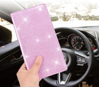 Car Registration and Insurance Holder, Car Accessories Vehicle Glove Box Car Organizer Men Women Wallet Case with Magnetic Shut for Cards, Essential Document, Driver License, Bling Pink