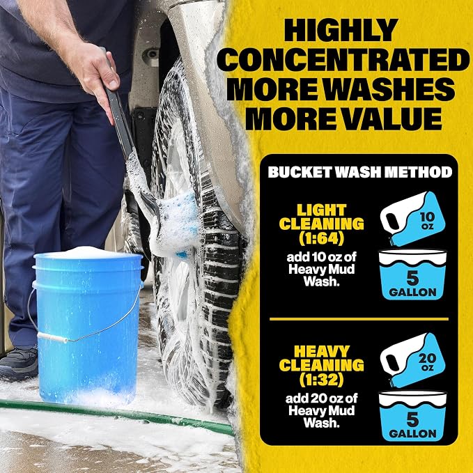Heavy Mud Wash – Highly Concentrated 1:32 Ratio, Thick Foam Car Wash Soap & ATV Cleaner for Trucks, UTV Cleaner, Dirt Bikes & RVs – Works with Foam Cannons & Bucket Washes – 64 fl oz