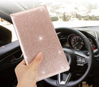 Car Registration and Insurance Holder, Car Accessories Vehicle Glove Box Car Organizer Men Women Wallet Case with Magnetic Shut for Cards, Essential Document, Driver License, Bling Rose Gold