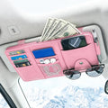 Car Sun Visor Organizer, Truck Visor Organizer, Leather Multi-Pocket Auto Visor Storage Pocket Pouch Holder with Zipper, Auto Accessories Storage Bag for Driving License Card Pen (Pink)