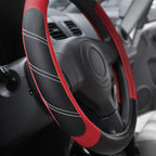 Leather Steering Wheel Cover 15 1/2 to 16 inch Universal Large Grip Breathable for Car Truck SUV Jeep Anti Slip Black and Red