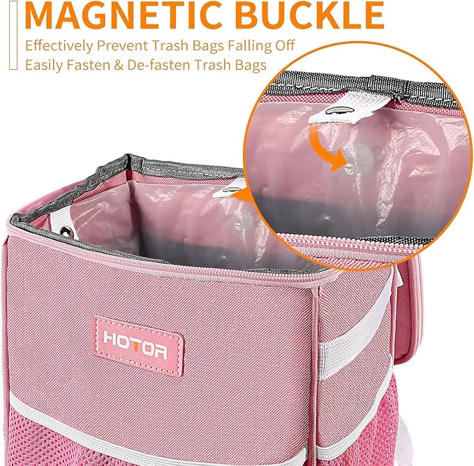 Car Trash Can with Lid and Storage Pockets - 100% Leak-Proof Organizer, Waterproof Garbage Can, Multipurpose Trash Bin for Car, 2 Gallons, Pink