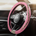 Steering Wheel Cover - Made with PVC Leather and Leopard Fabric - Universal 14 1/2 inches to 15 inches for Most Automotive Steering Wheel - Cheetah Print -Pink