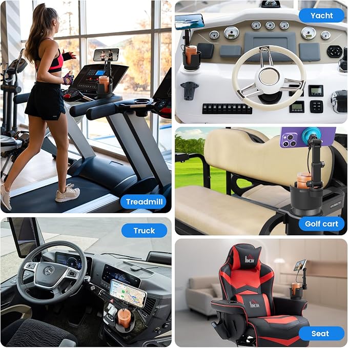 for MagSafe Car Charger Cup Holder Mount, 15W Fast Wireless Magnetic Charging Phone Holder for iPhone 17 16 15 14 13 Series, Adjustable Car Mount with Large Cup Base, One-Hand Operation