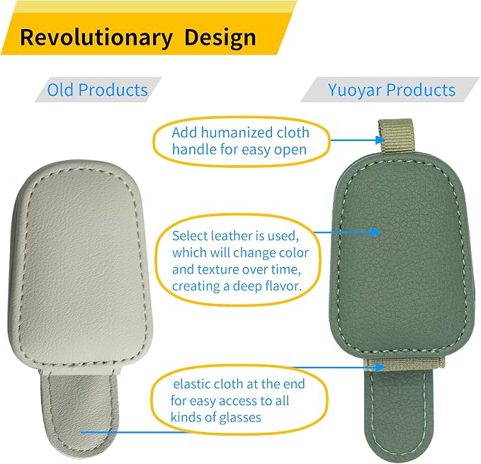 Magnetic Leather Sunglasses Holder for Car, 2 Packs (Green) | Magnetic Car Visor Accessories