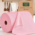 Microfiber Cleaning Cloth Roll - 100 Pack Tear Away Microfiber Paper Towels, Reusable, Washable, Scratch-Free, Kitchen Towels for Car, Home, Kitchen, Glass, Dishes(Pink)