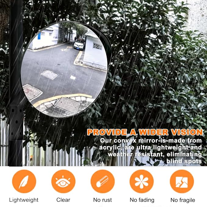12 Inch Convex Mirror Outdoor with Adjustable Wall Fixing Bracket,Blindspot Traffic Mirror for Driveway Garage Park Outdoor Wide Angle View Mirrors