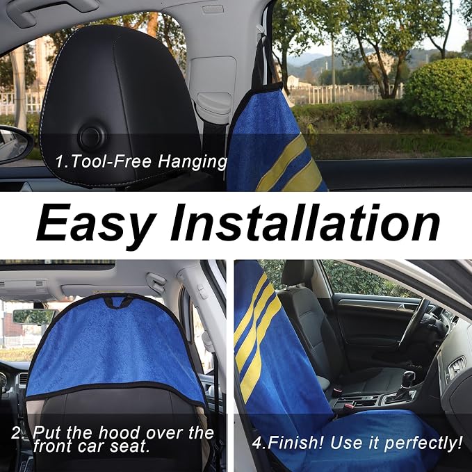 Waterproof Car Towel Seat Covers Front Seats for After Gym Workout,Auto Universal Interior Sweat Towels Cloth Bucket Carseat Cover Protector for Trucks SUV RV Boat Van (Blue with Yellow)