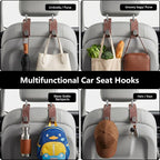 Purse Hook for Car Seat Headrest, Suede Car Purse Hook, Heavy Duty Car Hook Organizer for Handbags, Grocery Bags & Backpacks, Universal Car Hooks for SUV Truck Interior(Brown,2pcs)