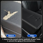 Center Console Leather Armrest Cover Designed for Tesla Model 3 2017-2023/Model Y 2020-2025(Not for Model Y Juniper),Center Console Accessories for Tesla Model 3/Y Interior Accessories Black