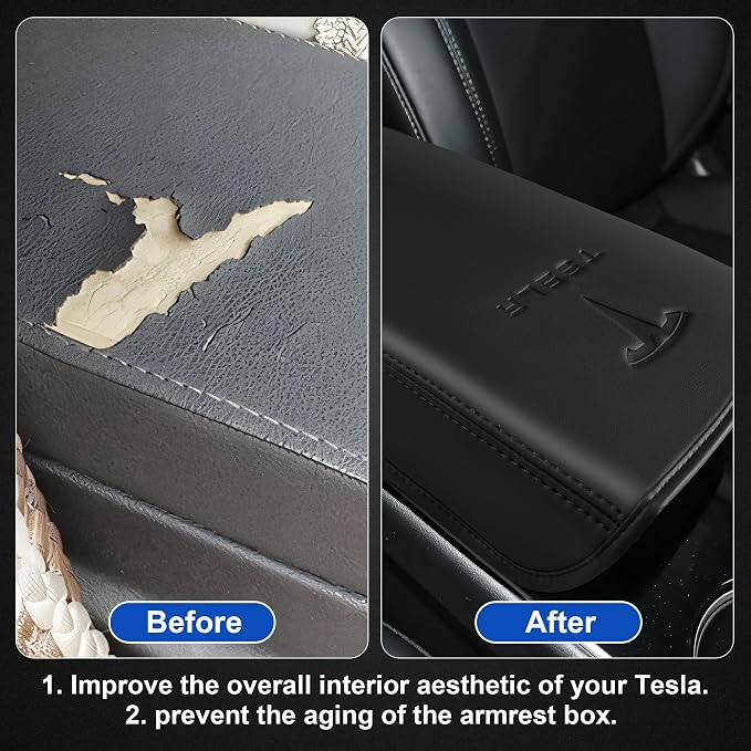 Center Console Leather Armrest Cover Designed for Tesla Model 3 2017-2023/Model Y 2020-2025(Not for Model Y Juniper),Center Console Accessories for Tesla Model 3/Y Interior Accessories Black