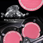 2PCS Bling Car Cup Coaster, 2.75 Inch Auto Cup Holder Insert Coasters Silicone Anti-Slip Crystal Rhinestone Drink Mat, Universal Vehicle Interior Accessories for Women Girls (Pink)