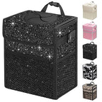 Car Trash Can with Lid, Leakproof Car Trash Bag Hanging Waterproof Automotive Garbage Can with Storage Pockets Mini Vehicle Trash Bin for Back/Front Seat(Sparkly Black,2.5 Gallon)