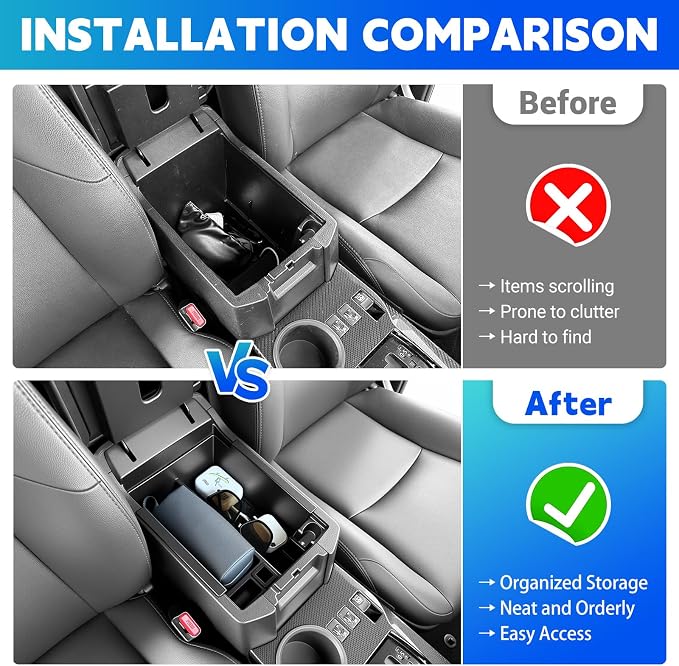 Center Console Organizer Tray Fits for 2010-2024 Toyota 4Runner Armrest Storage Box Compatible with 4Runner Interior Accessories (Center Console)