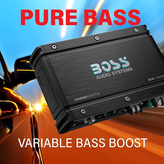 OX1.5KM Monoblock Car Amplifier – 1500 High Output, 2-8 Ohm Stable, Low/High Level Inputs, Low Pass Crossover, Bass for Subwoofer