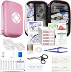 277PCS Compact Emergency First Aid Kit for Car Business Travel Size Backpacking Gear Bag Camping Essentials Survival Kit Supplies for Road Trips, Hiking, Outdoor Play Pink