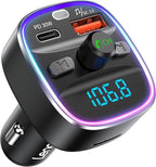 Bluetooth 5.4 FM Transmitter Car Adapter 48W [PD 30W & 18W] [7 Color Light] [Fast Charging] Wireless Radio Music Adapter Hands-Free Calling, Support USB Drive & TF Card