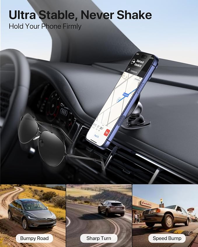 Latest Upgrade for MagSafe Car Mount [33+LBS Strong Suction & 2200gf Magnetic] Small Phone Holders for Your Car Dashboard, 360° Adjustable Car Phone Holder Mount for iPhone Garmin GPS