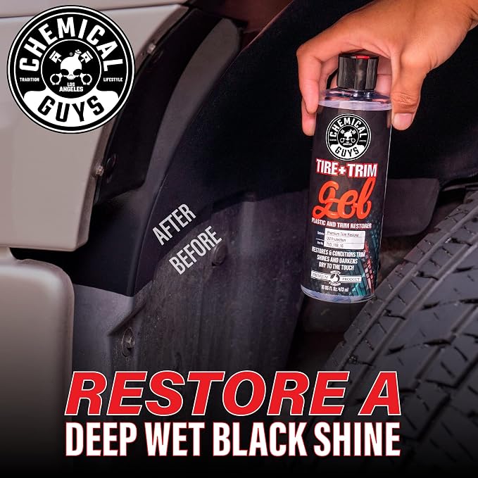 Tire And Trim Gel For Plastic And Rubber, Restores Faded Tires, Trim, And Bumpers, Enhances Shine And Protection, Safe For Cars, Trucks, SUVs, Motorcycles, RVs & More, 16 Fl Oz