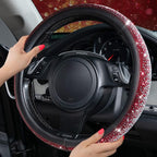 Bling Diamond Leather Steering Wheel Cover, Bling Sparkly Crystal Glitter Rhinestones Universal Fit 14" 1/2-15" Car Wheel Protector for Women Girl Fit Suvs,Vans,Sedans,Trucks, Red Silver