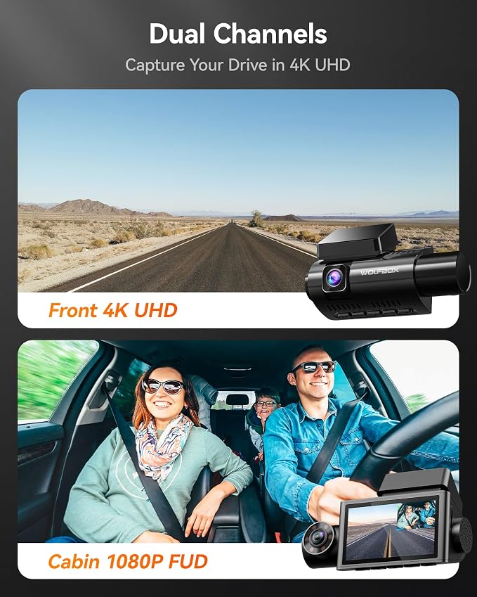 i07 3 Channel Dash Cam Built-in WiFi GPS, 4K Dash Camera Front and Inside, 1440P+1080P+1080P Triple Car Camera with 3" LCD Screen,IR Night Vision, 24H Parking Mode(Card Not Included)