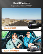 i07 3 Channel Dash Cam Built-in WiFi GPS, 4K Dash Camera Front and Inside, 1440P+1080P+1080P Triple Car Camera with 3" LCD Screen,IR Night Vision, 24H Parking Mode(Card Not Included)